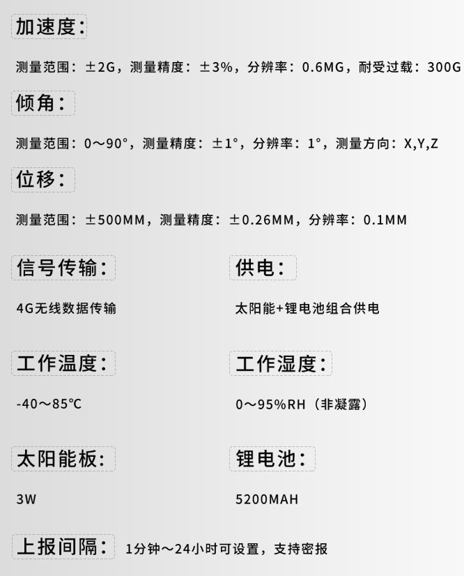 地質(zhì)災害監(jiān)測系統(tǒng)技術參數(shù)